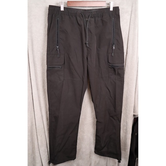 Brooklyn Cloth Cargo Pants Mens L Black Casual Drawstring Pockets Zip - Picture 1 of 6